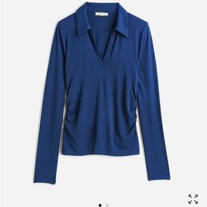 Madewell Side-Cinch Long-Sleeve Polo Top in Colbat Blue.